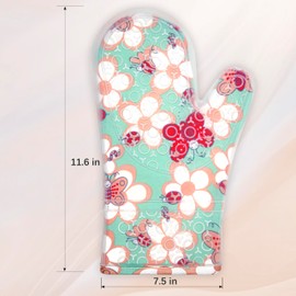 YOMOE Oven Mitts Flower Butterfly Heat Resistant Silicone Oven Mitts with Soft Clear Silicone Shell and Cute Printing Cotton Lining Oven Gloves for Cooking, Kitchenaid, Kitchen Accessories