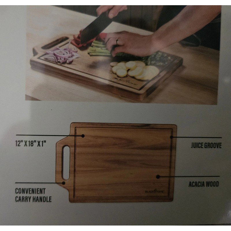Blackstone Acacia Culinary Wood Carving Cutting Board 12"x 18"x 1",