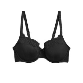 Marks & Spencer Women's Lace Trim Under Wired Padded Full Cup Bra, Black, 32D