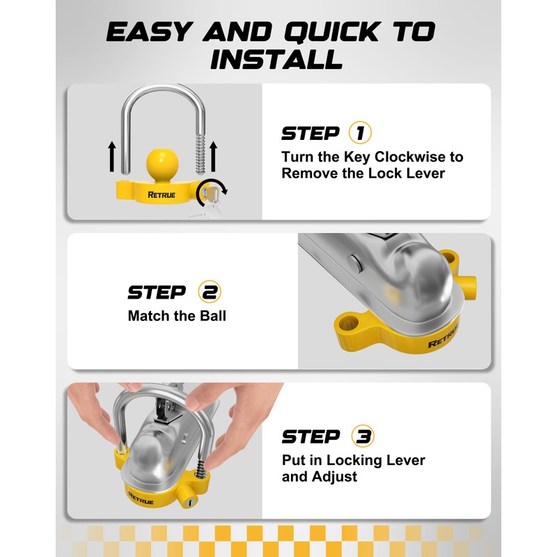 RETRUE Universal Coupler Lock Trailer Locks Ball Hitch Trailer Hitch