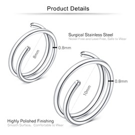 Mayhoop 20G Nasenringe Hoops Doppelter Nasenring 8mm/10mm Nasenpiercing Ringe Edelstahl für Frauen Silber 2 Paar