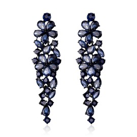EleQueen Sparkle Marquise Rhinestone Crystal Statement Dangle Earrings for Women, Black-Tone Navy Blue Crystals Art Deco Prom Chandelier Drop Earrings for Wedding Bridal