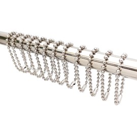 Nickel Shower Curtain Hooks, 6 Inch Ball Chain Design, 12 Pack Rust-Resistant Metal Curtain Rings for Bathroom Rods, Heavy Duty 4.5mm Shower Curtain Hangers