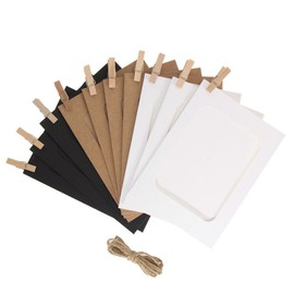 AKOAK 30 Pcs DIY Kraft Paper Cardboard Photo Frame with Wooden Clips and String,White/Black/Brown Three Colors and Each Color 10 Pcs,Great for Home Decor (4" x 6")