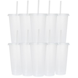 Yisituo 24 oz Reusable Plastic Cups, 10 Pack Cold Cups with Lid and Straw, Tumblers Travel Mugs for Adults and Kids Party and Beach, Pool Gatherings (10, Transparent)