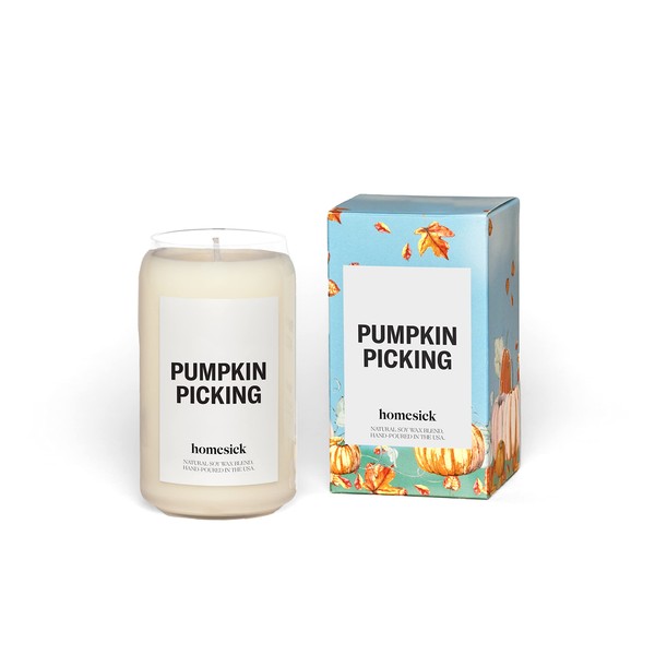 Homesick Premium Scented Candle, Pumpkin Picking - Scents of Pumpkin, Nutmeg, Ginger, 13.75 oz, 60-80 Hour Burn, Natural Soy Blend Candle Home Decor, Relaxing Aromatherapy Candle