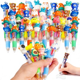 40 Piezas de Bolígrafos Multicolor 4 en 1 con Figuras de Animales Divertidos, Juego de Mini Plumas Multifuncionales, 4 Colores, Regalo Ideal para Cumpleaños, Escuela y Fiestas Infantiles