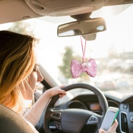 Car rearview mirror accessories for men & women,car charm accessories cross for car mirror hanging，Sparkling rhinestone cross for friends & family (Pink bow)