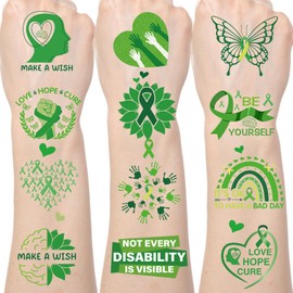 Gameza Mental Health Temporary Tattoos - Mental Health Awareness Party Decorations Supplies Favors Green Ribbon Support Encouragement Self-Motivation Tattoo Stickers Charity Public Social Event Decor