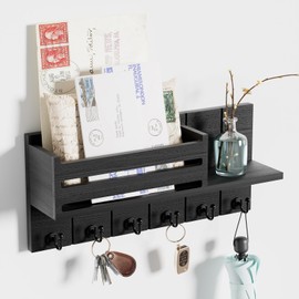 SWTYMIKI Key Holder for Wall - Key Hooks Wall Mounted with Shelf Includes Letter Holder & 6 Hooks, Key Racks with Mail Organizer, Key Hanger for Living Room, Kitchen, Office, Entryway, Bedroom(Black)