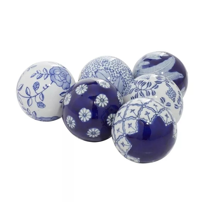 GLOBEDECOR Set/6 Blue Ceramic Orbs Decorative Balls Spheres Tray Vase
