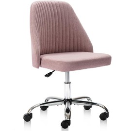 【Deal】SweetFurniture Cute Desk Chair Armless Modern Fabric Home Office Chair with Adjustable Swivel, 250 Pound Load Capacity, Durable Design - Color: Pink