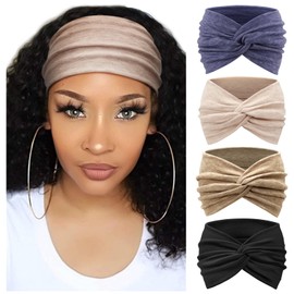 AQOKKA Extra Wide Headbands for Women Large Turban Headband Non Slip Boho Elastic Hairband Hair Twisted Knot Head Bands Accessories
