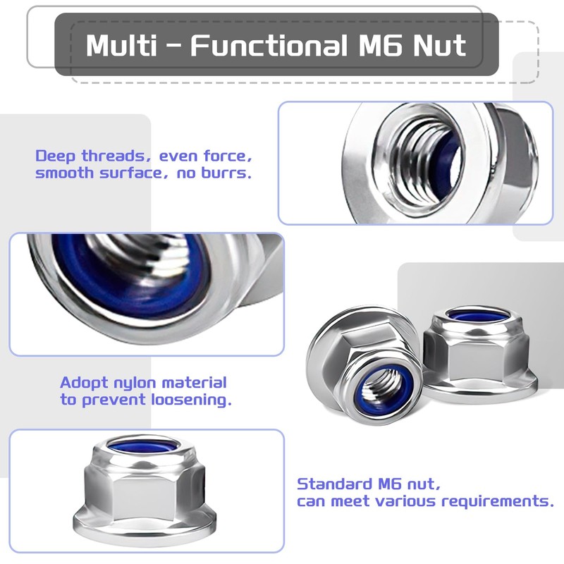 40pcs M6 Nylock Nuts, 6mm Locking Nuts, Stainless Steel Locking