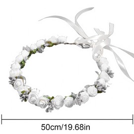 XPEX Flower Wreath, Flower Crown Headband, Flower Crown, Hair Wreath, Flower Headbands, Headband, Floral Garland, for Festival, Party, Wedding, Beach (White)