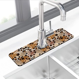 YNXTYB Kitchen Sink Splash Guard Mat Brown Tropical Palm Leaf Absorbent Fast Drying Mat Faucet Draining Mat Sink Splash Guard Behind Faucet Drip Catcher for Kitchen Bathroom 5.5”×15”, DD1G-YNB9-0008
