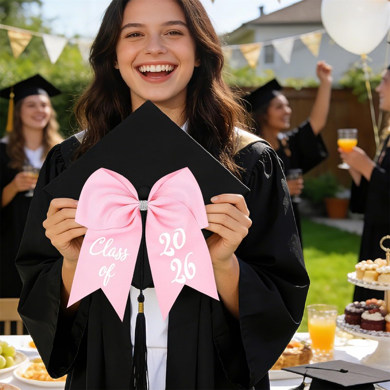 Class of 2026 Graduation Bow - Pink Sparkling Graduation Cap