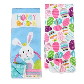 Happy Easter Bunny and Eggs Lightweidht Decorative Kitchen Dish Towel Set of 2 + Bonus Item