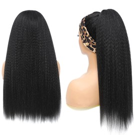 Vligcor 14Inch Kinky Straight Headband Wigs for Black Women Yaki Straight Headband Wig Glueless None Lace Front Synthetic Wig （#1B）