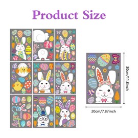 9 Pcs Easter Window Stickers, Easter Bunny Reusable Easter Window Stickers Decorations, Window Sticker for Office, Home Party Decoration Supplies