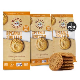 MIGHTYLICIOUS Salted Peanut Butter Cookies – Gluten-Free, Dairy-Free, Allergen Friendly, Kosher, Grain-Free, Preservative-Free – Snack Option for a Guilt-Free Treat - 6.5 Oz (3 Pack)