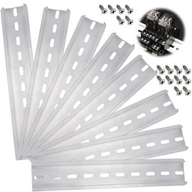 PLCatis DIN Rail 8 Pieces DIN Rail Silver Mounting Rail 200 mm Hanging Rail 35 mm Wide 7.5 mm High with 16 Pieces Screws for Mounting Switch Terminal Blocks Power Supplies