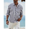 Meilicloth Men's Long-Sleeved, Striped, Casual Summer Shirt with Buttons, Regular