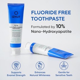 IZKUT 10% Nano Hydroxyapatite Toothpaste: Fluoride Free Natural Whitening Toothpaste for Sensitive Teeth, Enamel Support, Plaque Remover, SLS Free, Fr