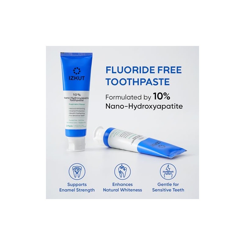 IZKUT 10% Nano Hydroxyapatite Toothpaste: Fluoride Free Natural Whitening Toothpaste