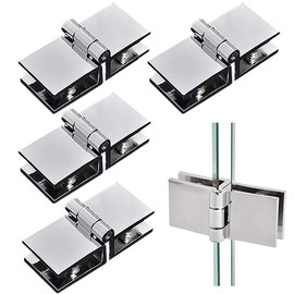 4 Pcs Glass Door Hinge 180 Degree Double Side Shower Glass Hinges Adjustable Glass Cabinet Hinges Zinc Alloy Clamp Hinges for Glass Thickness 5mm - 8mm ﻿