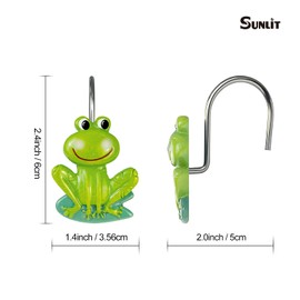 Sunlit Rustic Decorative Shower Curtain Hooks for Kids, Frog Shower Curtain Rings, Cabin Green Shower Curtain Hooks, Resin, Farmhouse Bathroom Decoration for Kids- 12 Pack
