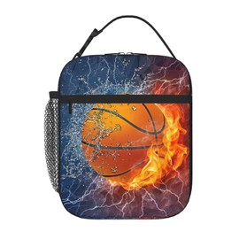 YIJIUWKIS Basketball Lunch Box for Kids Teens Boys Girls, Sports Insulated Lunch Bag Leakproof Portable Meal Bags with Side Pocket, Durable Reusable Tote Bag for Beach/Picnic/School/Work