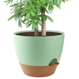 Ｄｏｒｃｙ 12 Inch Self Watering Planter,Large Plant pots with Deep Removable Reservoir and Multi Mesh Drainage Holes,Plastic Flower Pots for Garden Plants Outdoor Indoor (Green with Terracotta)