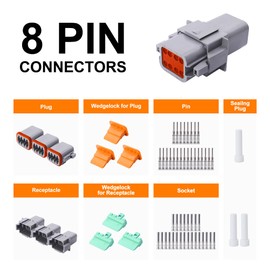 HISports DT Connector Kit 8 Pin Way Sealed Male and Female Auto Waterproof Electrical Wire Connector Plug DT Electrical Wire Connector Plug for Motorcycle, Truck, Car, Boats, Scooter (3 Set)