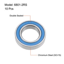sourcing map 6801-2RS Deep Groove Ball Bearings 12mm x 21mm x 5mm Double Sealed Chrome Steel Blue Cover P6(ABEC3) 10pcs