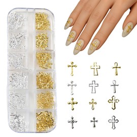 1 Box 3D Nägel Charm, Nail Charms Gold Silber, Kreuz Nagelkunst-Charms, Metall Kreuz Nagel Charms, Nägel Zubehör, für DIY Schmuckdekoration Nagel Dekorationen