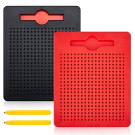 Faccito Pack of 2 Magnetic Drawing Boards Magnetic Board Children Magnetic Steel Ball Drawing Board with Pen Magnetic Game Magnetic Toy Travel Activity for Children from 3 Years (Black, Red)