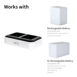 Arlo Dual Charging Station Certified Accessory - Charge up to Two Batteries, Works Rechargeable Batteries (VMA5400) XL Rechargeable Batteries (VMA5420) Only - VMA5400C