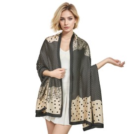 WaJuemy Elegant Silk Scarf Shawl for Women Lightweight Floral Satin Scarf Trendy Silky Scarves Headscarf Neck Shawls Wraps (30 Black White Dot)