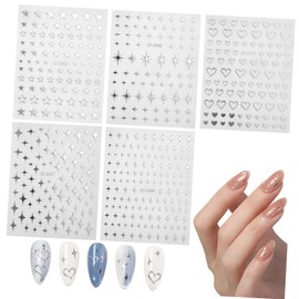 Ipetboom Nail Art Strips Silver Stars 5 Sheets Set Decorative Nail Stickers for Women Sparkle Design