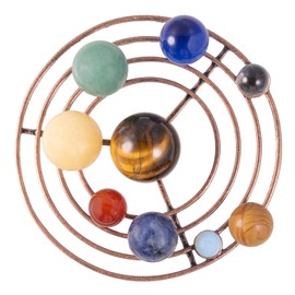 Rockcloud 9 Planets Decor Crystal Ball Set with Metal Orbit, Solar System Handmade Crystal Stone Desk Ornament for Home Office