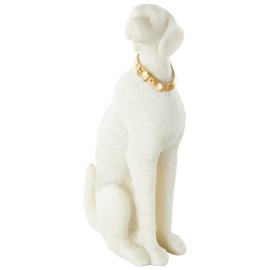 Deco 79 Polystone Dog Decorative Sculpture Sitting Home Decor Statue with Gold Collar, Accent Figurine 3" x 5" x 10", Cream