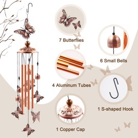Ukulork Ukulork Wind Chimes Outdoor Clearance, Butterflies Aluminum Tube Windchime with S Hook,Patio Garden Decor, Housewarming Gift.