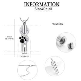 QGJNSGC Paw Urn Necklace for Ashes Dog Cat Pet Paw Print Cylinder Cremation Jewelry for Pet Ashes Animal Keepsake Memorial Pendant Necklac