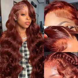 30 Inch Reddish Brown Lace Front Wigs Human Hair 13x6 Body Wave Lace Front Wigs Human Hair Pre Plucked Auburn Colored Wigs Human Hair 200% Density Hd Lace Frontal Wigs Human Hair
