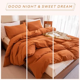 Brandream Modern Duvet Quilt Cover Set 100% Cotton Percale Stylish Pumpkin Bedding for Women Girl Men Teen Boy, Super Soft Breathable Natural Durable Zipper Closure 3 Pieces Set (Pumpkin, King)