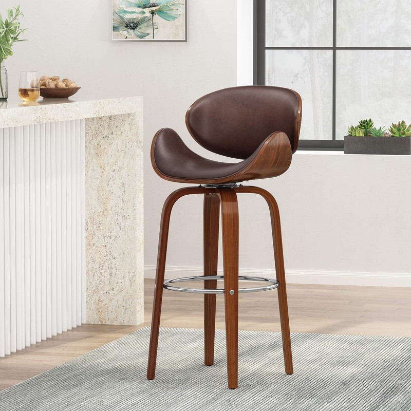 Christopher Knight Home Jakin Upholstered Swivel Barstool - Dark Brown/Walnut