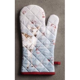 Maison d' Hermine Oven Mitt + Pot Holder 100% Cotton Kitchen Oven Mitt (19cm x 33cm) & Pot Holder (20cm x 20cm), Chef, Women & Men, Fairytale Forest - Thanksgiving/Christmas