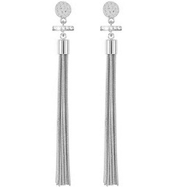 Suyi Elegant Long Tassel Earrings Crystal Dangle Drop Earrings Fringe Ear drop for Women Girls Silver