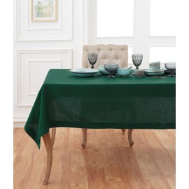 Solino Home Rainforest Green Linen Tablecloth 60 x 108 Inch - Classic Hemstitch, 100% Pure Linen Rectangular Tablecloth - Machine Washable Table Cloth